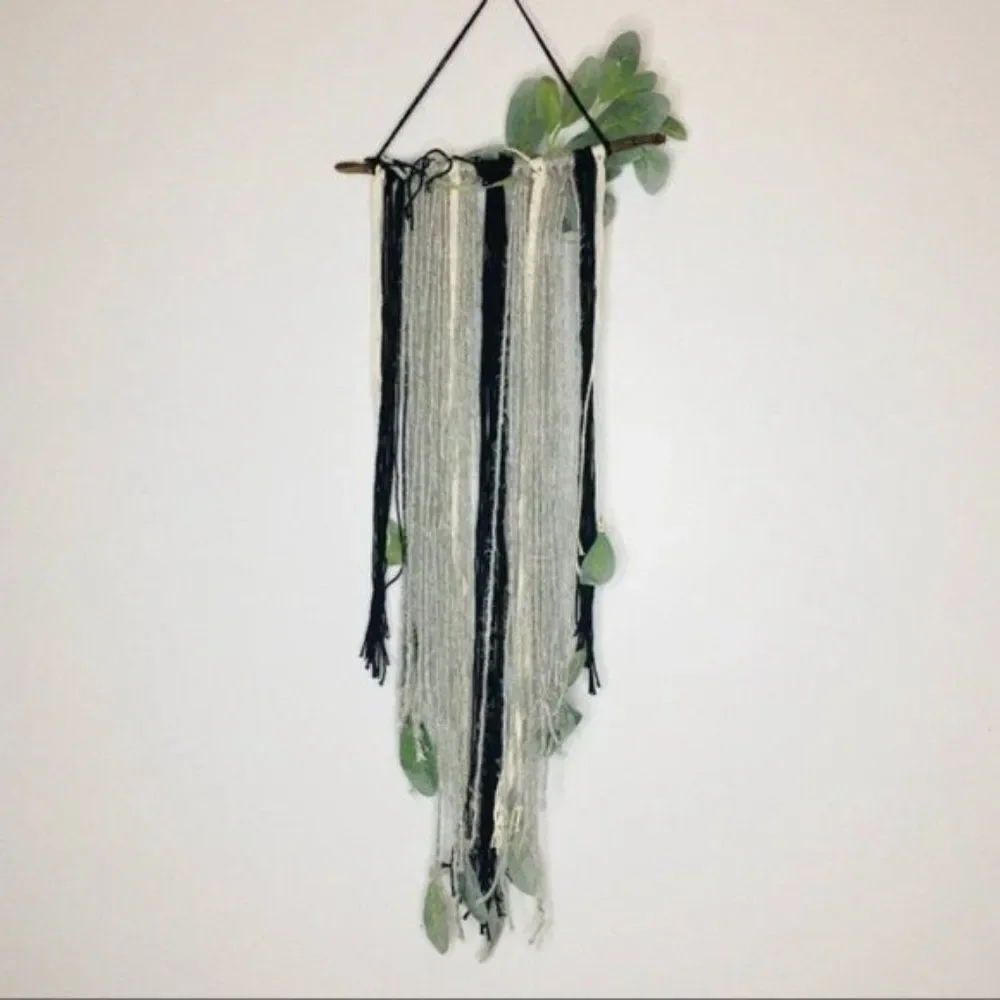 Rustic macrame Yarn Branch Wall Hanging Gray